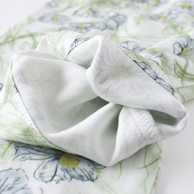 Mint Floral Satin Button Up Shorts Loungewear Set
