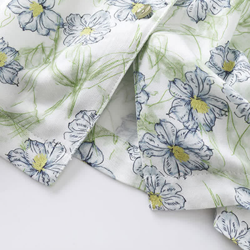 Mint Floral Satin Button Up Shorts Loungewear Set