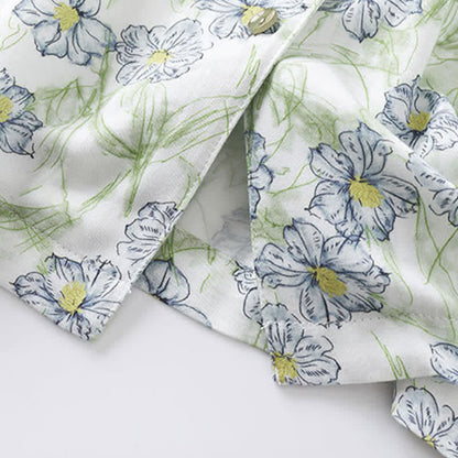 Mint Floral Satin Button Up Shorts Loungewear Set