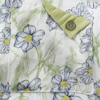 Mint Floral Satin Button Up Shorts Loungewear Set