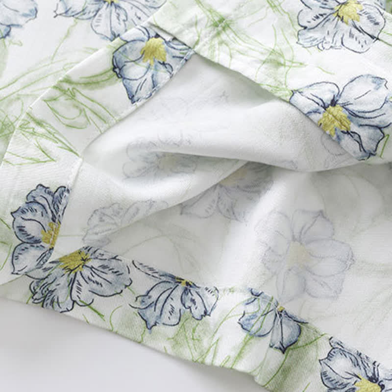 Mint Floral Satin Button Up Shorts Loungewear Set