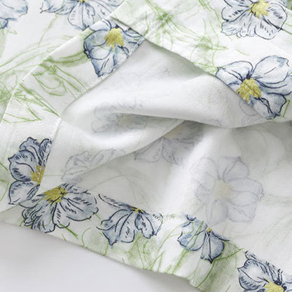 Mint Floral Satin Button Up Shorts Loungewear Set