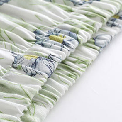 Mint Floral Satin Button Up Shorts Loungewear Set