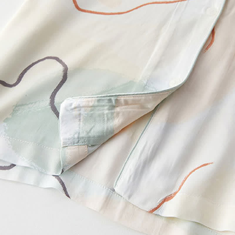 Abstract Print Sateen Short Sleeve Loungewear Set