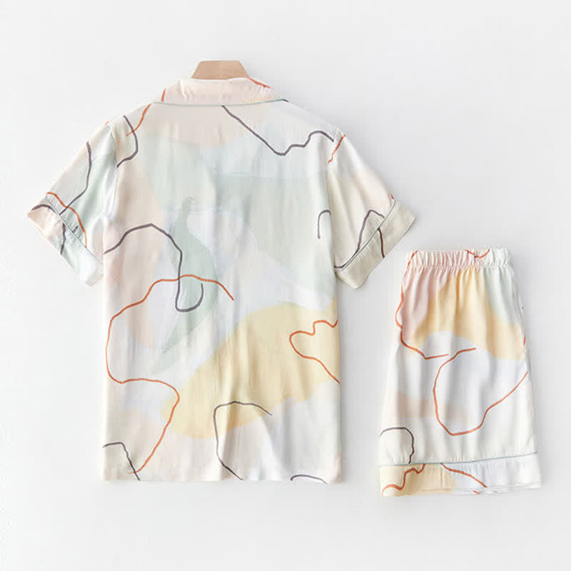 Abstract Print Sateen Short Sleeve Loungewear Set
