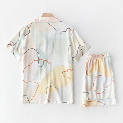 Abstract Print Sateen Short Sleeve Loungewear Set