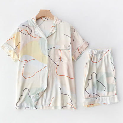 Abstract Print Sateen Short Sleeve Loungewear Set