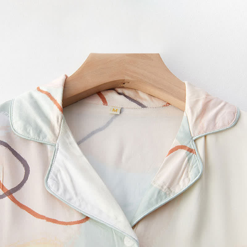 Abstract Print Sateen Short Sleeve Loungewear Set