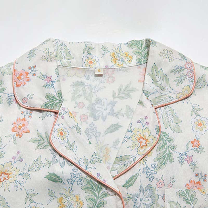 French Floral Satin Short Pajama Set for Summer Nights