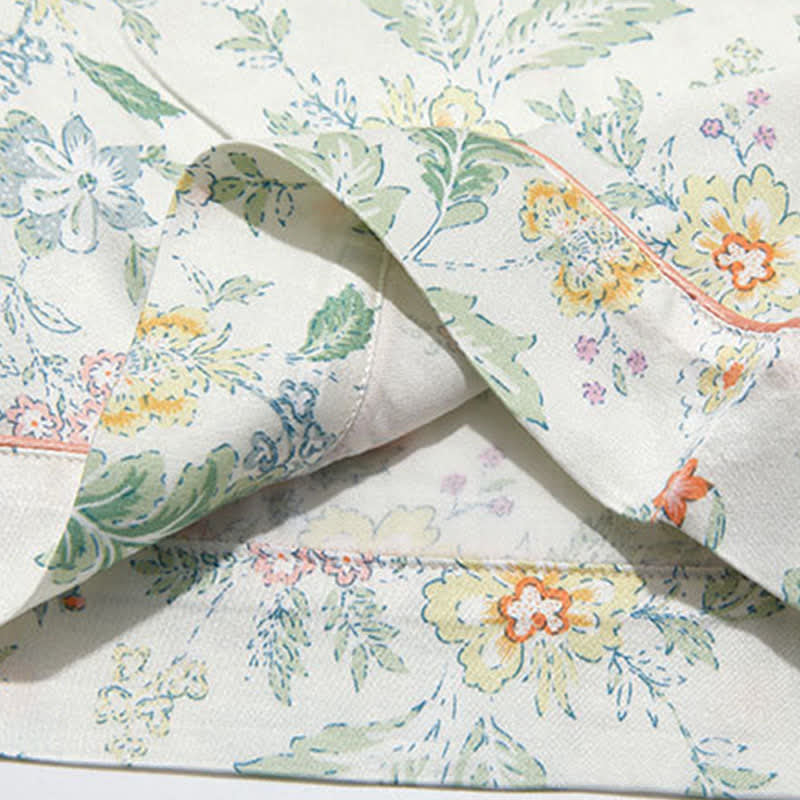 French Floral Satin Short Pajama Set for Summer Nights