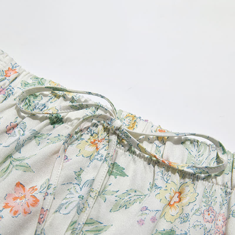 French Floral Satin Short Pajama Set for Summer Nights