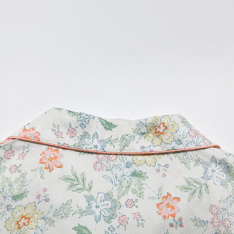 French Floral Satin Short Pajama Set for Summer Nights