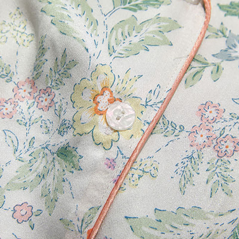 French Floral Satin Short Pajama Set for Summer Nights