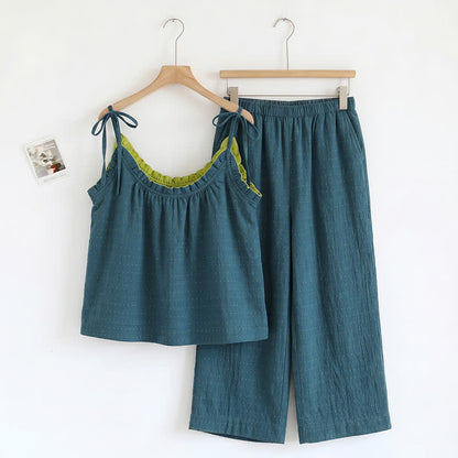 Textured Solid Color Cami & Pants Lounge Set