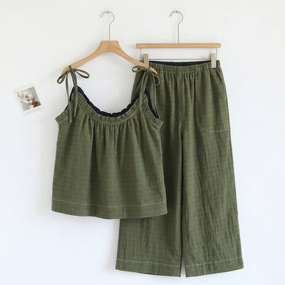 Textured Solid Color Cami & Pants Lounge Set