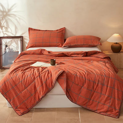 Yarn Dyed Orange Plaid Cotton Summer Quilt