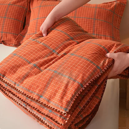 Yarn Dyed Orange Plaid Cotton Summer Quilt