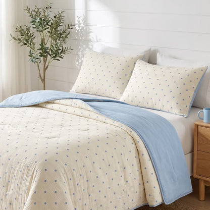 Blue Dot Seersucker Lightweight Summer Quilt