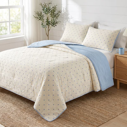 Blue Dot Seersucker Lightweight Summer Quilt