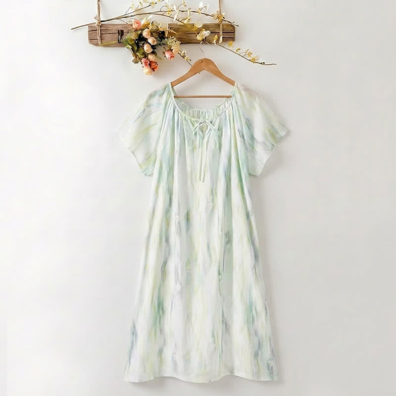 Watercolor Floral Lyocell Tie Neck Sleep Dress