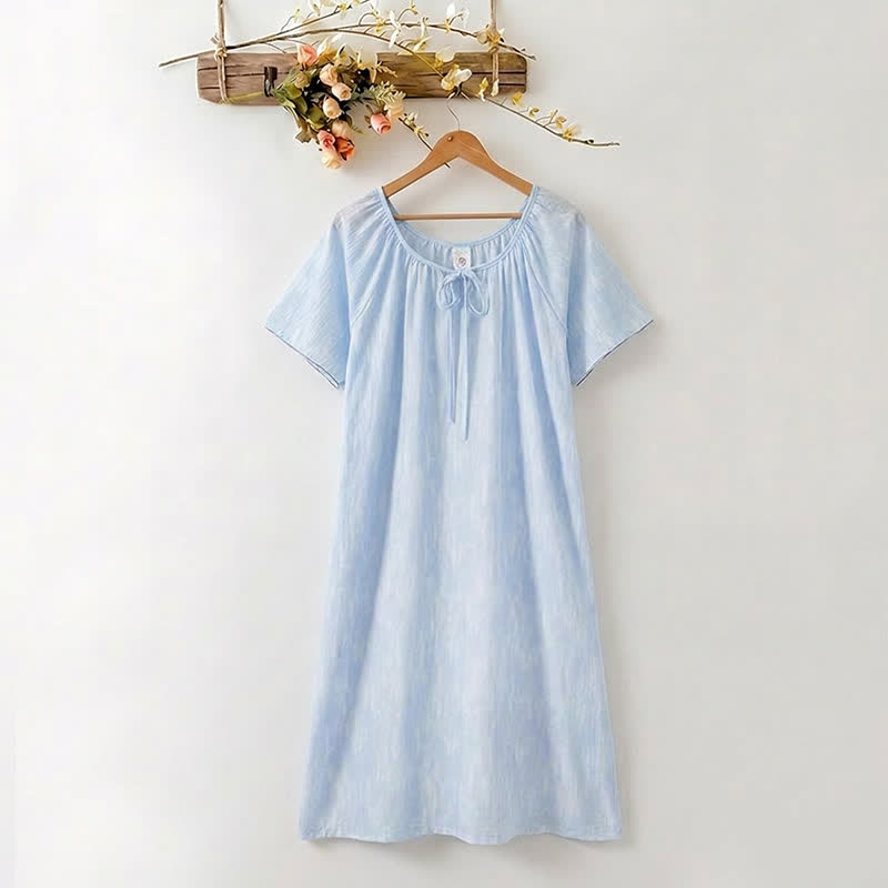 Airy Blue Lyocell Tie Neck Lounge Dress