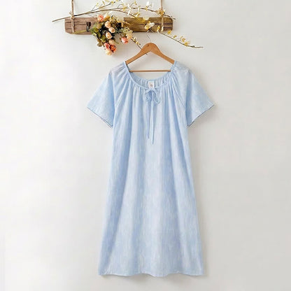 Airy Blue Lyocell Tie Neck Lounge Dress