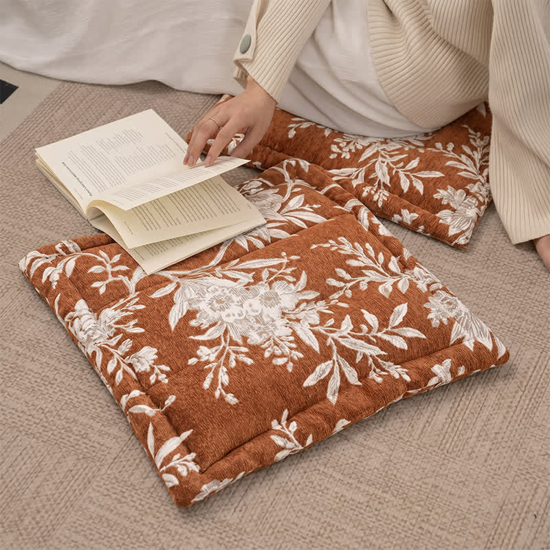 Vintage Floral Chenille Tie-On Chair Cushion