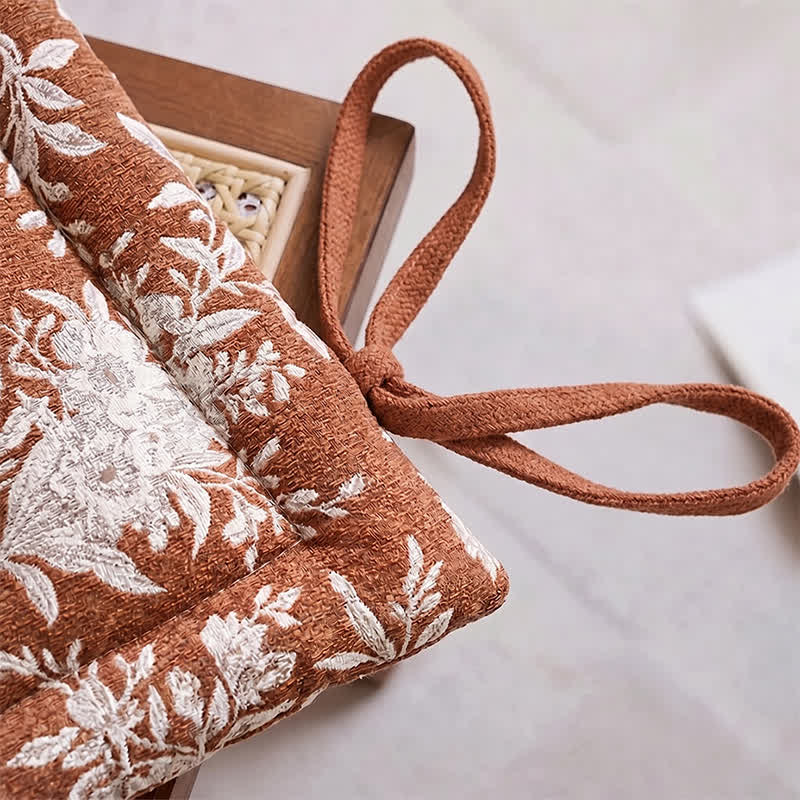 Vintage Floral Chenille Tie-On Chair Cushion