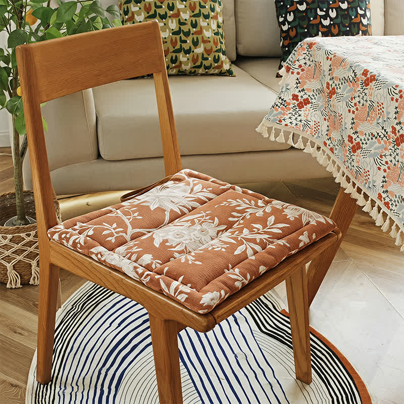 Vintage Floral Chenille Tie-On Chair Cushion