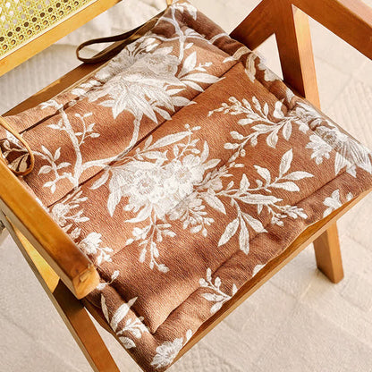 Vintage Floral Chenille Tie-On Chair Cushion