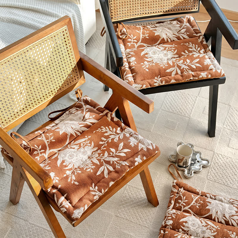 Vintage Floral Chenille Tie-On Chair Cushion