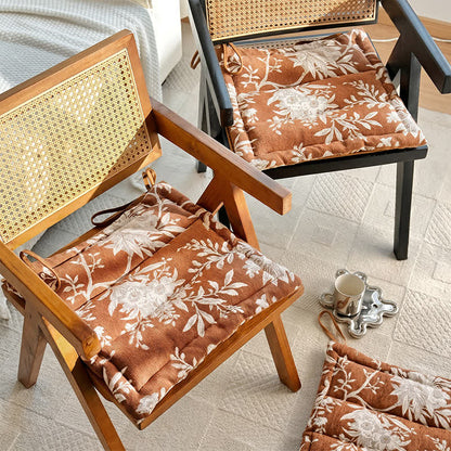 Vintage Floral Chenille Tie-On Chair Cushion