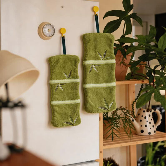 Bamboo Leaf Coral Fleece Hand Towel 16cm*33cm 6'' × 13'' Absorbent Bamboo Leaf Motif Bathroom Botanical Embroidery Buttonhole Strap Coral Fleece Decorative Towel Embroidered Towel Face Towel Guest Towel Hand Towel Hanging Towel Household Textile Housewarming Gift Kitchen Kitchen Towels Loop Handle Design Nature-Inspired Decor newin260702 Quick Dry Sage Green Sinkside Towel Soft Plush Towels Vanity Decor Vintage Chinese Style Wash Basin Decor Washcloth