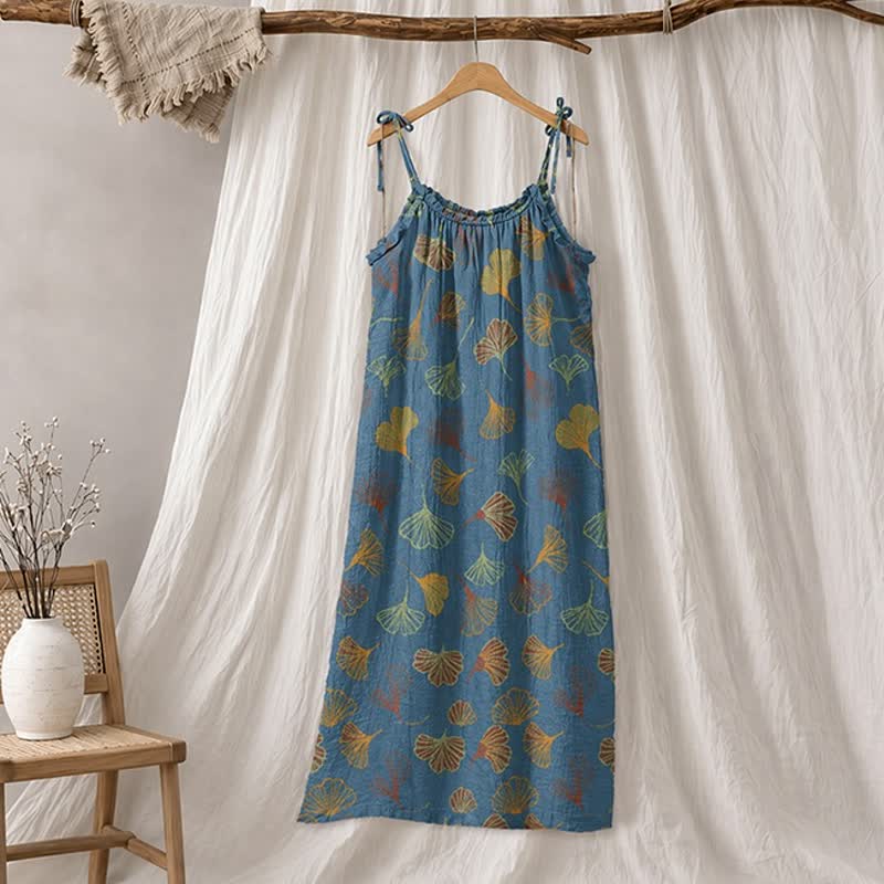 Ginkgo Leaf Tie Strap Lounge Nightgown