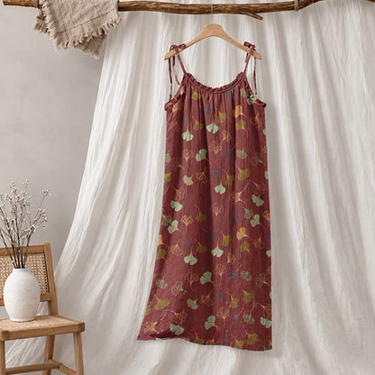 Ginkgo Leaf Tie Strap Lounge Nightgown
