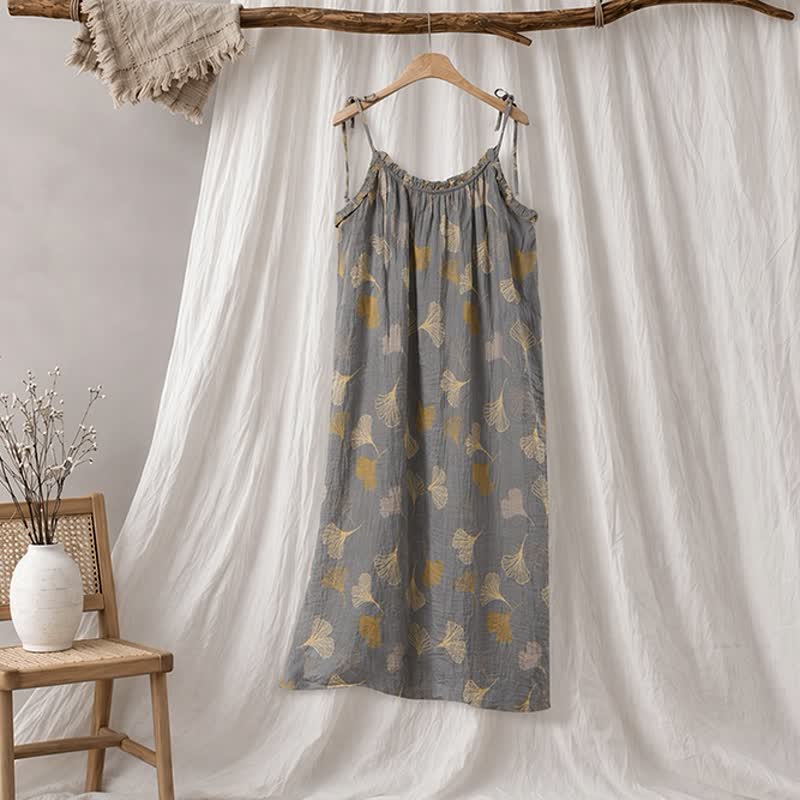 Ginkgo Leaf Tie Strap Lounge NightDress