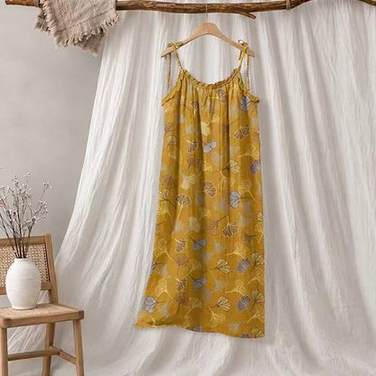 Ginkgo Leaf Tie Strap Lounge Nightgown