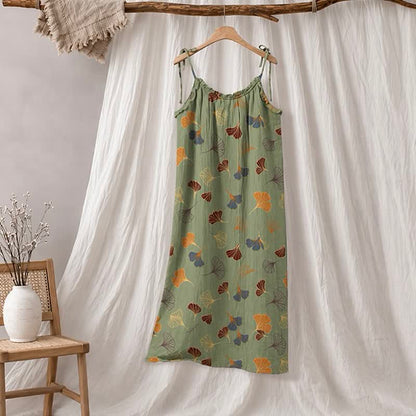 Ginkgo Leaf Tie Strap Lounge Nightgown