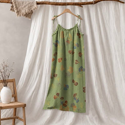 Ginkgo Leaf Tie Strap Lounge Nightgown