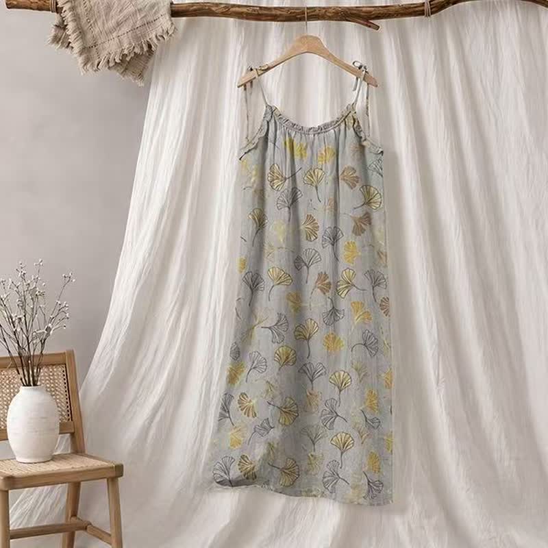 Ginkgo Leaf Tie Strap Lounge Nightgown