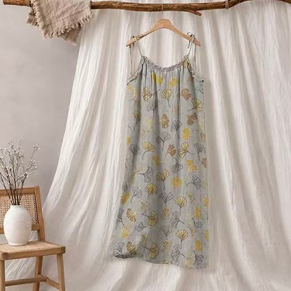 Ginkgo Leaf Tie Strap Lounge Nightgown