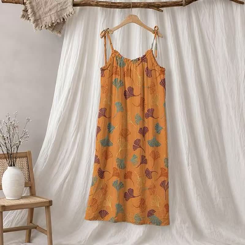 Ginkgo Leaf Tie Strap Lounge Nightgown