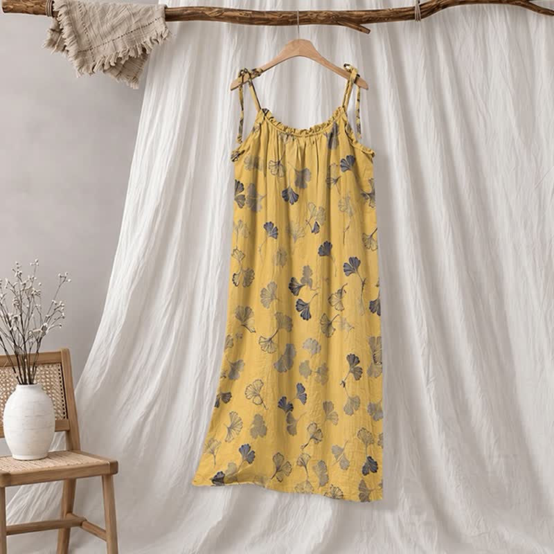 Ginkgo Leaf Tie Strap Lounge Nightgown