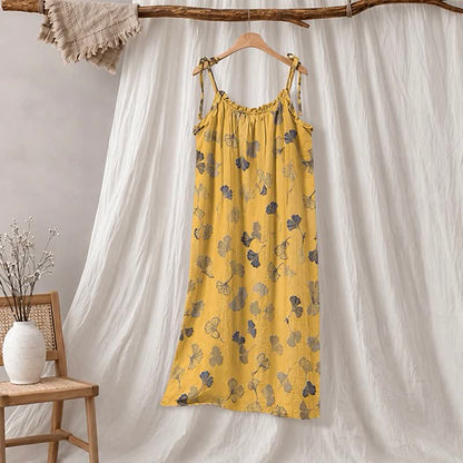 Ginkgo Leaf Tie Strap Lounge Nightgown