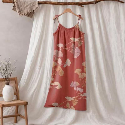 Botanical Leaf Tie Strap Maxi Lounge Dress