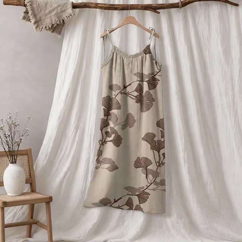 Botanical Leaf Tie Strap Maxi Lounge Dress