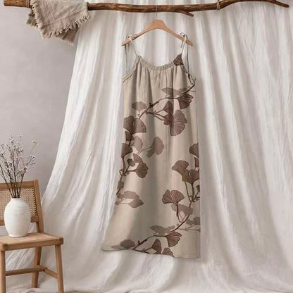Botanical Leaf Tie Strap Maxi Lounge Dress
