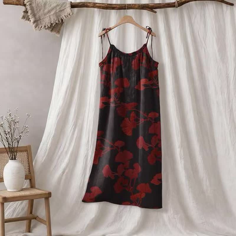 Botanical Leaf Tie Strap Maxi Lounge Dress