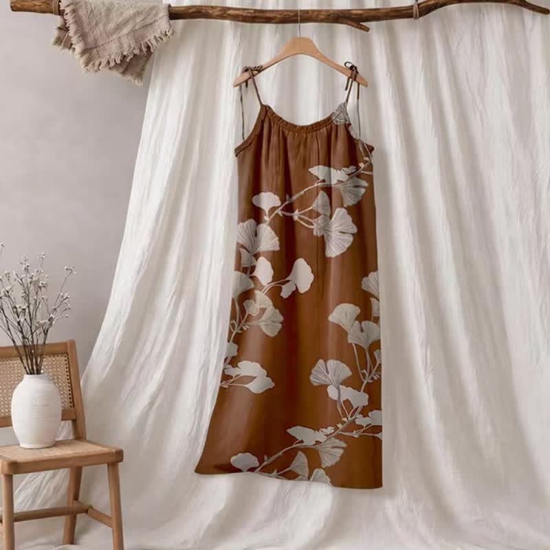 Botanical Leaf Tie Strap Maxi Lounge Dress