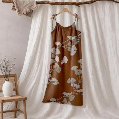 Botanical Leaf Tie Strap Maxi Lounge Dress